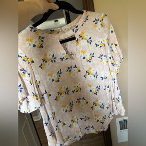 Elodie Pink Floral Blouse with Yellow and Blue Accents
